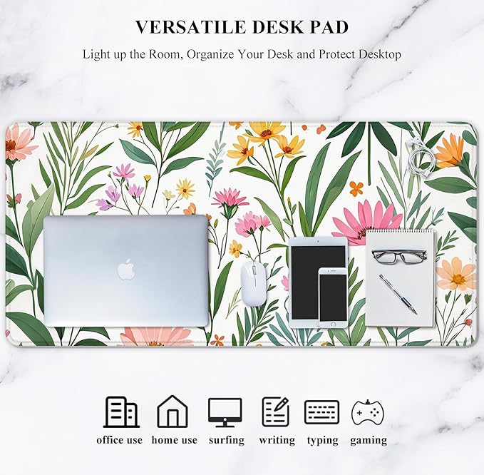Auhoahsil Desk Mat, Ultra Large Mouse Pad, XXL Gaming Mousepad, Pretty Desk Pad, Big Extended Full Size Desktop Desk Matt for Keyboard, Laptop & Computer, 35.5 x 15.7 in, Tropical Plant