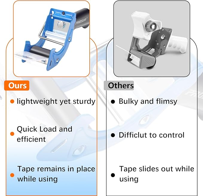 Heavy Duty Metal Packing Tape Dispensers Gun:2-inch Wide Tape Dispenser, 2 Pack(2" Blue + 2" Orange)