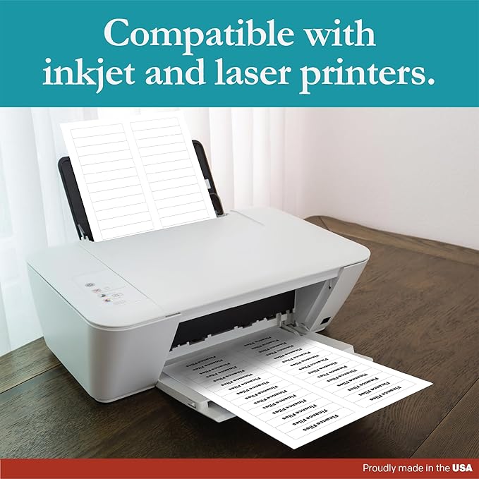 Premium Label Supply White File Folder Labels – 3.4375" x .667" – Laser/Inkjet Compatible – (30 per Sheet), 1000 Sheets - 30,000 Total Adhesive Stickers
