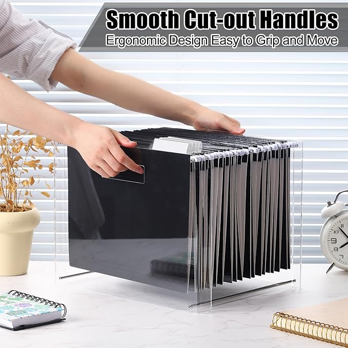 24 Hanging File Folder with Acrylic Organizer for Letter/a4 Size Desktop Clear File Storage Box with Handles for Home Work Office Use(Black,Classic)