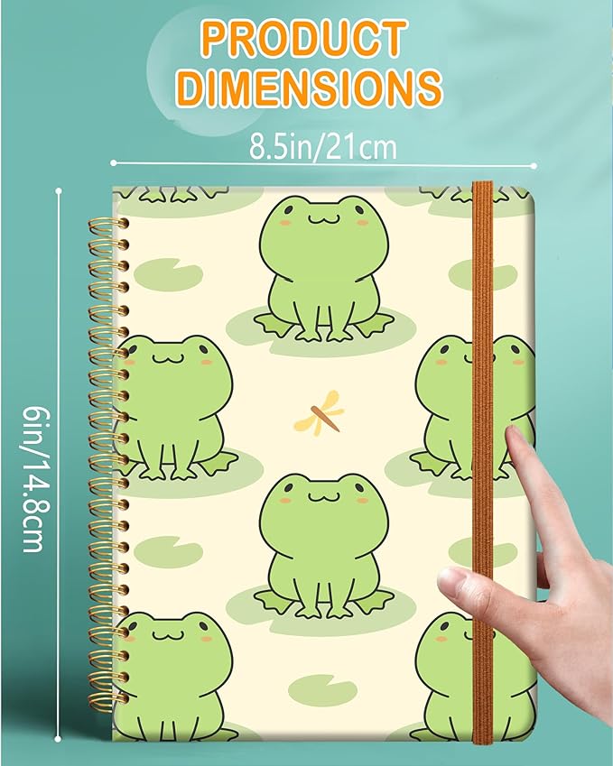 Ruled Spiral Writing Notebook,A5 Hardcover Lined College Journal for Women,Strong Twin-Wire Binding with Premium Paper,8.4" X 6",Perfect for School,Office,Home(Cute Frog Love)