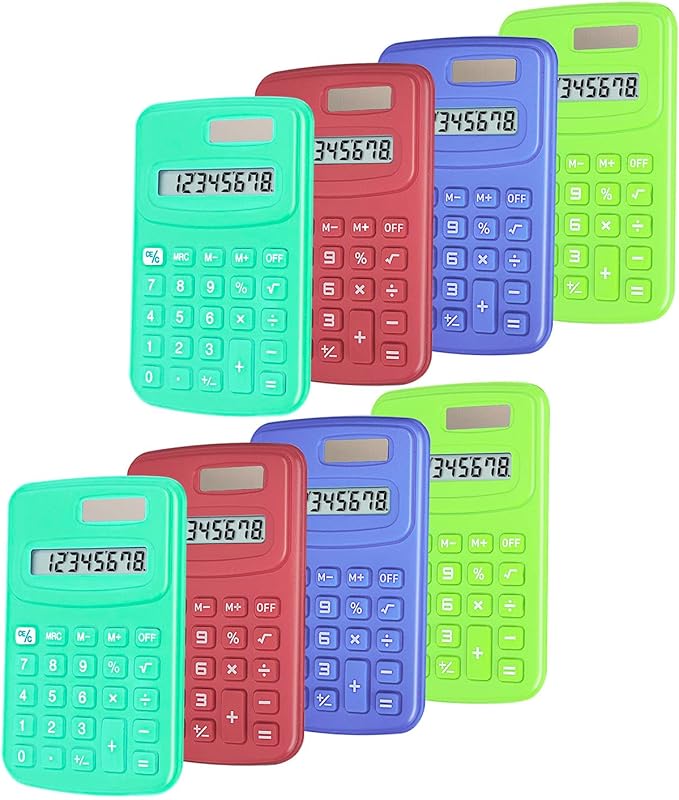 Basic Calculator, BESTWYA Calculators for Classroom with 8 Digit Silicone Button (4 Colors, Set of 8)