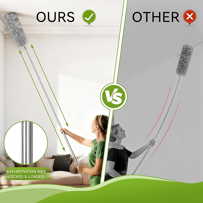 MimAuto Professional 14-in-1 Cleaning System with 100-inch Pole, 4 Duster Heads, Flat & Cobweb Tools for Ceiling to Floor