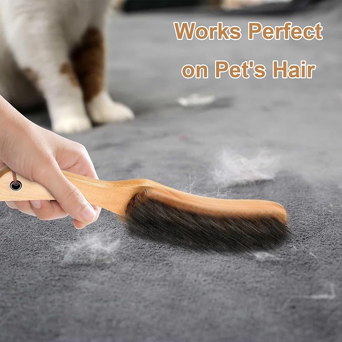 Shoes Brush Clothes Hat Brush lint Remover,Large Black Walnut Wood Handle,Boar Bristle Lint Brush for Suits, Cashmere, Wool, Velvet, Suede and Pet Hair,Easily Removes Lint Dust, Fuzz 2PCS
