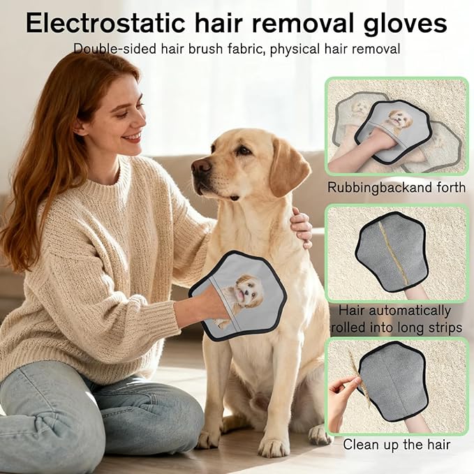 XIOBODR Personalized Pet Hair Remover Glove for Dogs & Cats - Custom Photo & Name Magic Brush for Dog Cat Hair Removal, Reusable Electrostatic Pet Hair Gloves for Furniture Carpet Couch, Photo Grey
