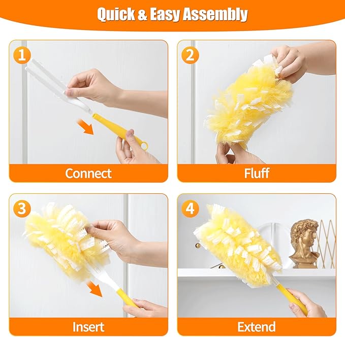 40 Count 360° Heavy Duty 2 Sided Duster Refills Compatible with Swiffer, Large Size-Extra Thick Disposable Electrostatic Feather Duster Refill with 1 Short Handle for Furniture, Blinds, Ceiling