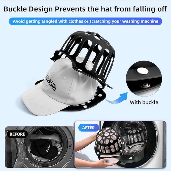 Silicone Hat Washer Cage Hat Cleaner for Baseball Caps, Rust-Proof & Shape-Saving Design,Ball Cap Washer Fit for Adults and Kids Hats Shaper,Flexible and durable，Cap holder,Black