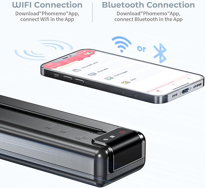 Portable Printers Wireless for Travel,Q302 WiFi Inkless Thermal Printer with Reverse Charging, Phone Printer Supports US Letter/A4/B5/A5, Bluetooth Printers for Home Use Office,300DPI