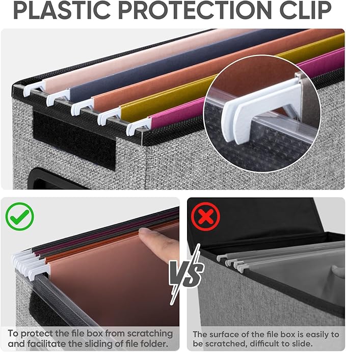 BALEINE File Organizer Box with Lid, Collapsible File Folder Organizer with Plastic Slide, Hanging File Folder Box for Office Document Storage (2 Pack, Grey, S)