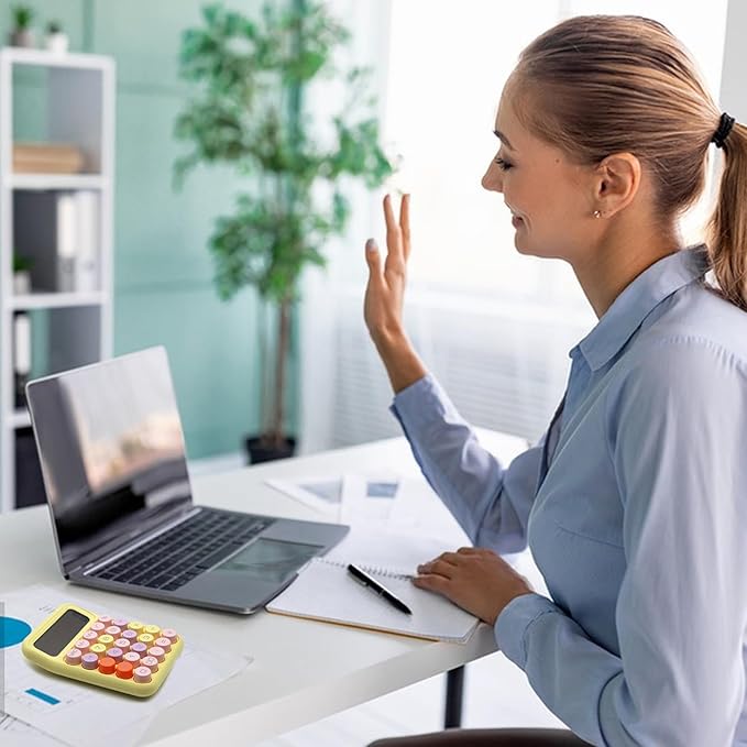 Standard Calculator - Colorful Yellow with 12 Digit Display and Big Buttons, Cute Office and School Accessory
