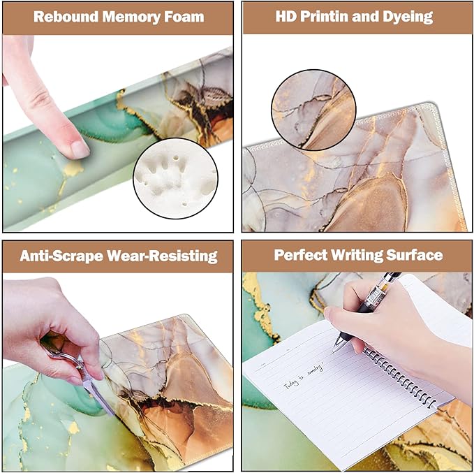 ARTSO Large Gaming Mouse Pad, Keyboard Wrist Rest Pad & Wrist Support Mousepad Set, Stitched Edge, Extended, Non-Slip Base, Memory Foam Desk Mat for Office, Home, Abstract Art Marble