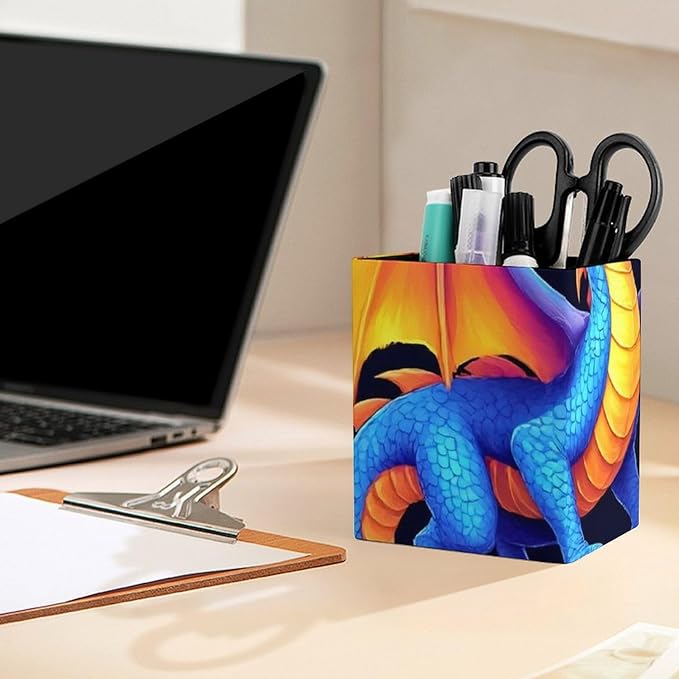 Pen Holder Stand For Desk, Pencil Pen Holder Cup, Desktop Stationery Organizer, Waterproof Multifunctional Office Supplies Colorful Dragon
