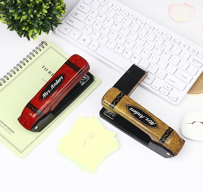 Personalized Glitter Stapler with Crayon Design,Custom Name Rotatable Stapler,Gift for Teacher (Personalized)