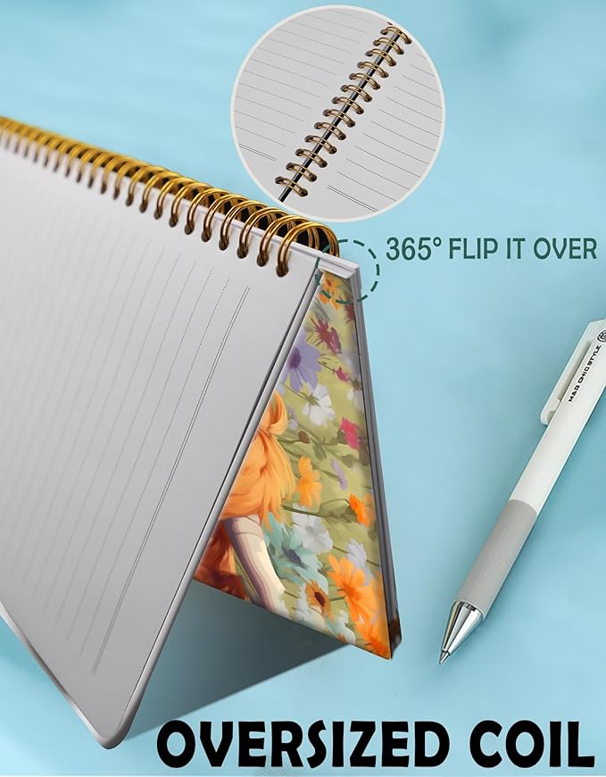 Spiral Journal Notebook for Women,A5 College Ruled Notebooks 6"x 8.4", 120 Pages Lined Journal with Premium Thick Paper,Perfect for School Office Home Gifts(floral cow)