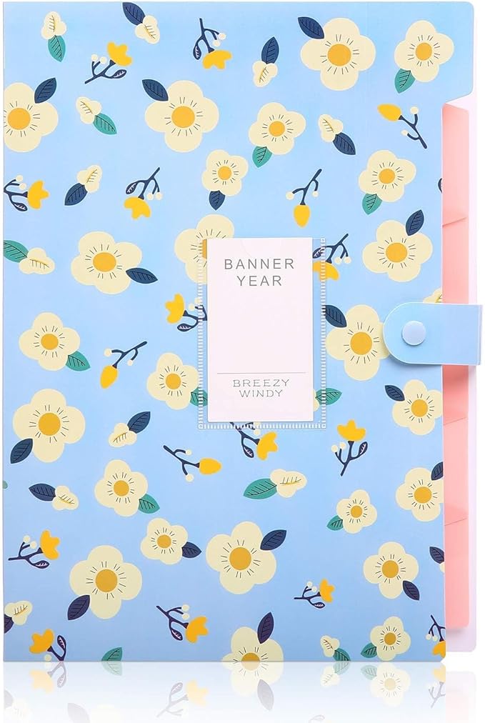 SKYDUE Expanding File Folders with 8 lables, Floral Printed Accordion Document Folder Organizer US Letter Size