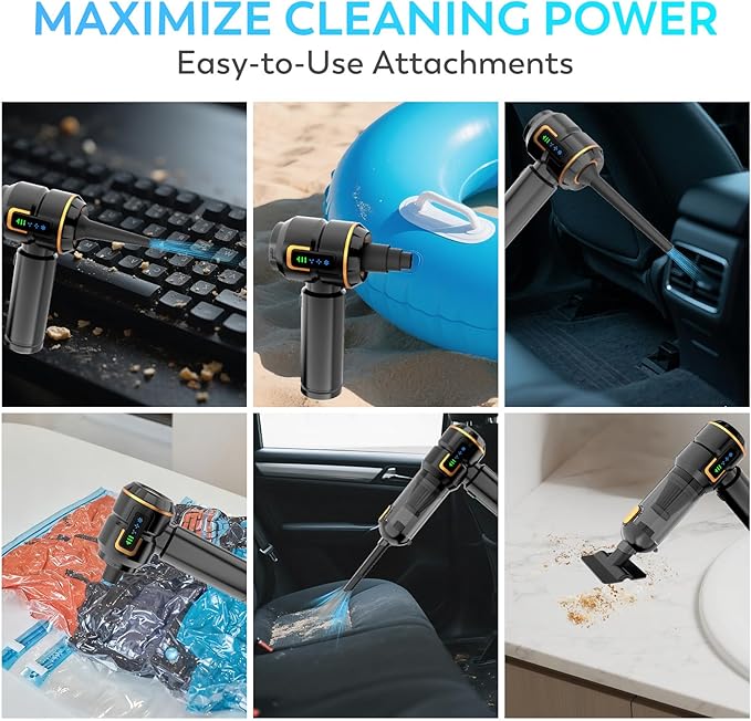 KedeeSparkle Car Vacuum Cleaner, 22000PA High Power Portable Handheld Car Vacuum & Air Duster, Mini Cordless Vacuum with LED Display, for Home, Office, Camping (Black Golden)