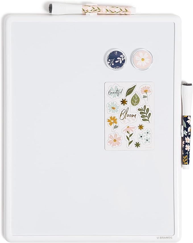 U Brands Contempo Magnetic Dry Erase Board White Board Kit, Set of 19, 11” x 14”, Fall Floral, Includes Magnets, Markers