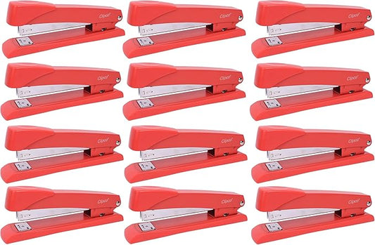 Clipco Stapler with 2000 Staples Full Desk Size Red (12-Pack)