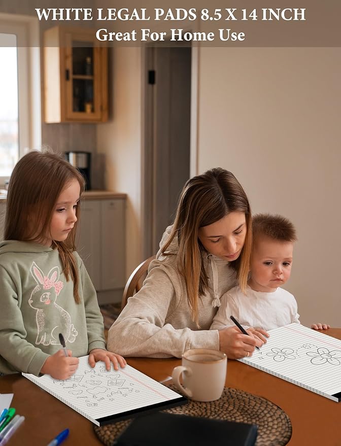 White Legal Pads 8.5 x 14, 6 Pack Wide Ruled Legal Notepads, White Note Pads 8.5 x 14 Writing Pads, Notebook Paper 8.5 x 14, Lined Tablets Notebook Pads of Paper, 70 GSM White Paper, 30 Sheets/Pad