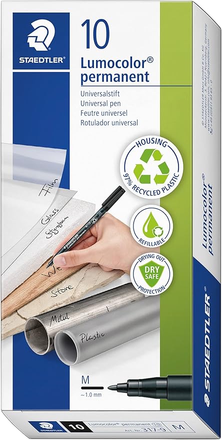 STAEDTLER Lumocolor Universal Pen, Medium, Felt Tip, Permanent Marker, 1.0mm, Black 317-8