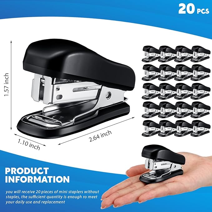 Sherr 20 Pack Mini Staplers Bulk with 15000 Nail, Office Staplers for Desk 25 Sheet Capacity, Hand Held Desk Students Teachers Supplies for School Office Business Non Slip Base Black