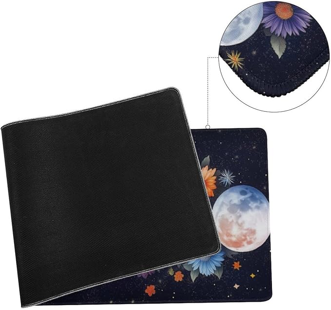 Colorful Moon Phases Large Mouse Pad, Watercolor Flowers Gaming Desk Mat, XL Keyboard Desk Pad Mat for Desktop, 31.5"x11.8" Non-Slip Base Big Mousepad with Stitched Edges