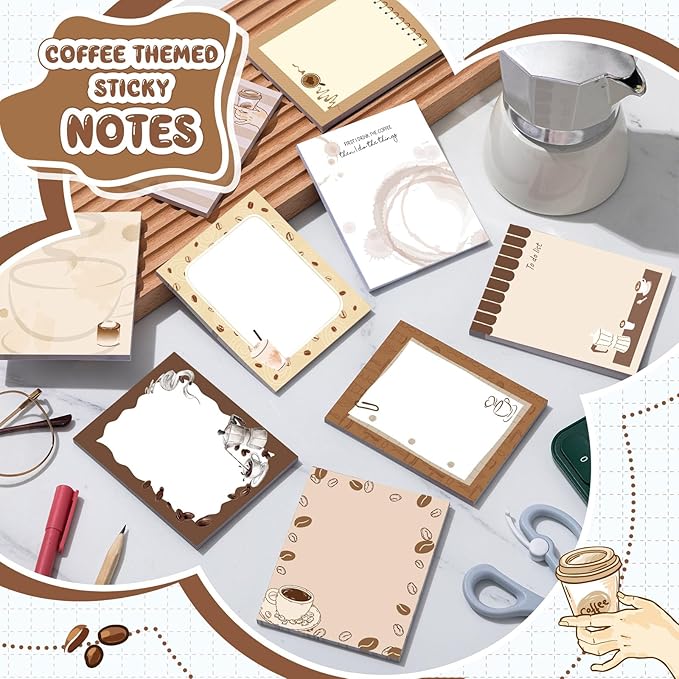Sabary 9 Pads Cute Sticky Notes Animal Sticky Note Pads 3.15 x 3.94 Inches Colored Adhesive Memo Reminder Decor for Journal School Office Gifts (Coffee)