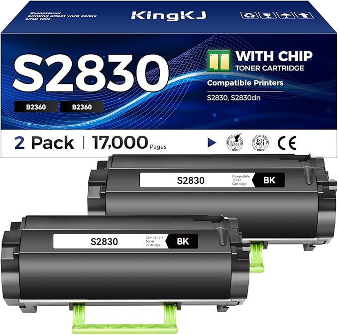 KingKJ S2830 High Yield Black Toner Cartridge 2-Pack Replacement for Dell GGCTW Toner Cartridges Remanufactured Compatible with Dell S2830 S2830dn Laser Printer Ink All-in-One Copier (8,500 Pages