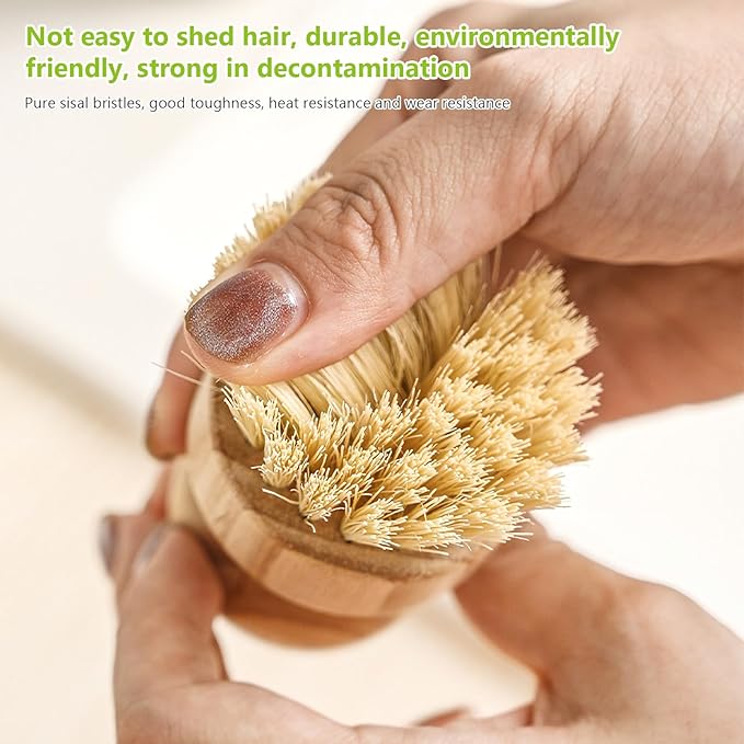 Natural Wooden Dish Brush，Kitchen Bamboo Scrub Brush for Dishes，2 Pack (Style-B, Large)