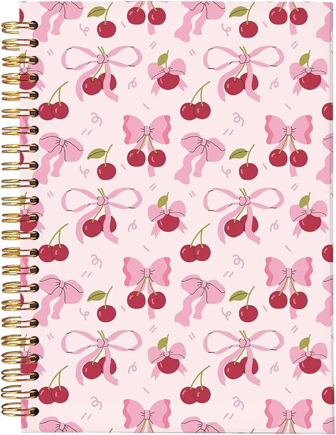 Coquette Cherry Notebook for Women - Preppy Pink Bow School Journal, Pink Office Supplies,Coquette Trendy Gifts for Girls Teens, Aesthetic Stationery Supplies 5.5x8.3