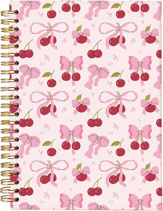 Coquette Cherry Notebook for Women - Preppy Pink Bow School Journal, Pink Office Supplies,Coquette Trendy Gifts for Girls Teens, Aesthetic Stationery Supplies 5.5x8.3