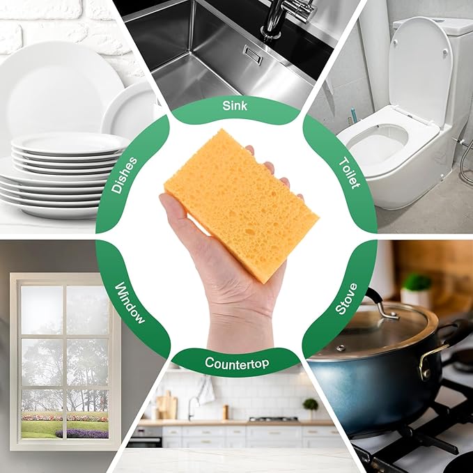 M METERXITY 6-Pack Kitchen Sponges, Condense Eco Cellulose Non-Scratch Scrub Heavy Sponge for Kitchen/Household/Bathroom, Clean Tough Messes Dish Scrubber [Beige]