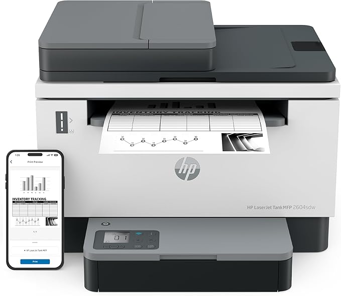 HP LaserJet-Tank MFP 2604sdw Wireless Black & White Printer Prefilled With Up to 2 Years of Original HP-Toner (381V1A)