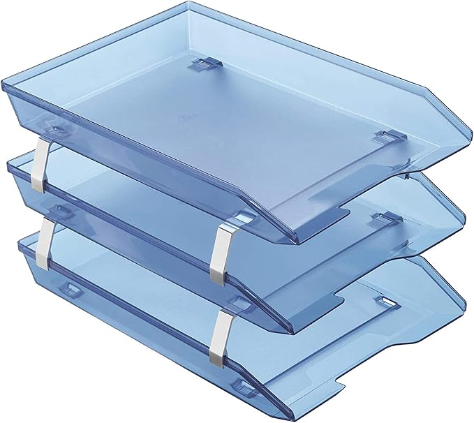 Acrimet Facility 3 Tier Letter Tray, Front Load, Letter Size/A4, Desktop File Organizer, Plastic (Clear Blue Color)
