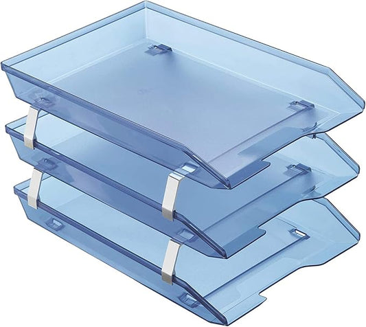 Acrimet Facility 3 Tier Letter Tray, Front Load, Letter Size/A4, Desktop File Organizer, Plastic (Clear Blue Color)