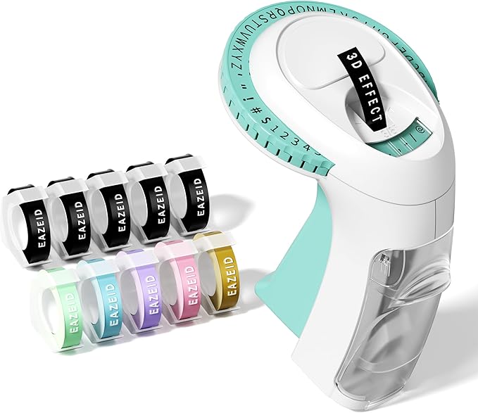 Embossing Label Maker Machine with Tapes, Retro Manual Label Maker Embossed, Vintage Embosser with 10 Rolls Macaroon 3D Embossing Label Tapes for Kid DIY Home School Supplies, Gifts
