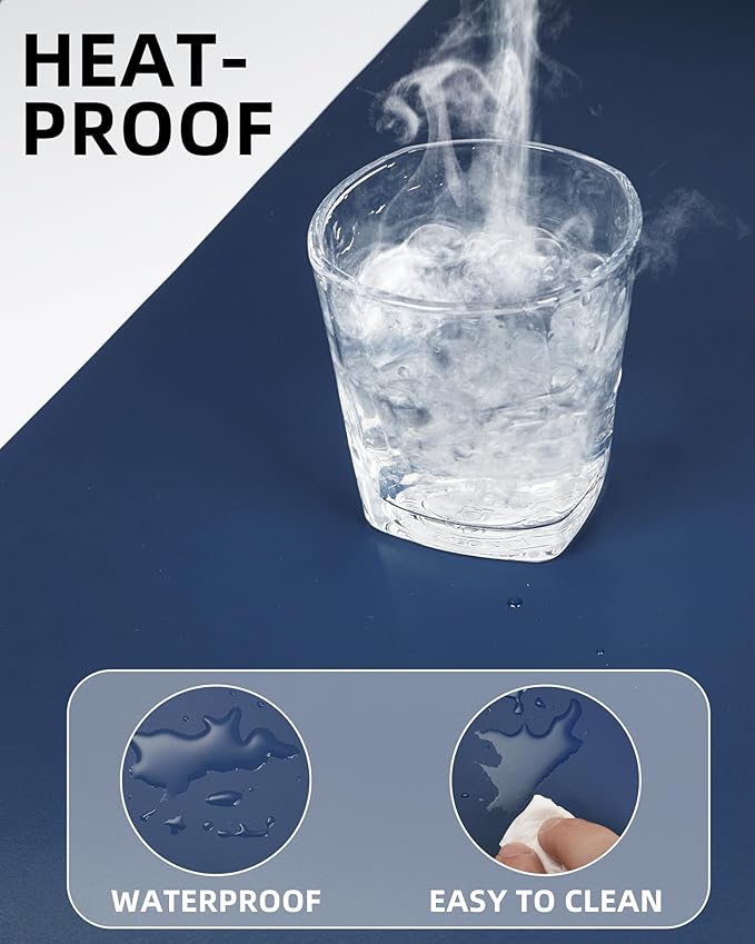 AFIING Leather Desk Pad Protector, Mouse Pad, Office Desk Mat, Non-Slip PU Leather Desk Blotter, Large Desk Mat, Waterproof Keyboard Mat for Office/Home/Decor (Midnight Blue, 48" x 17")