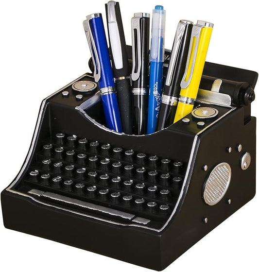 Retro Typewriter Pen Holder Vintage Desk Accssories Unique Cool Gifts for Writer Typewriter Lovers and Secretary Cute Funny Pencil Cups for Office Home School (Black)