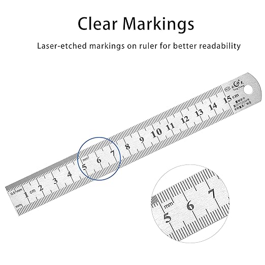 6 Inch Stainless Steel Ruler Set, Straight Edge Metal Rules with Inch Metric Scales, 10-Pack