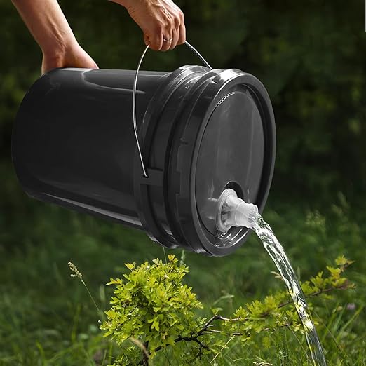 5-Gallon White Bucket Pail with Spout Lid, Metal Handles with Plastic Grip for Easy Carrying, Easy Stack and Store, Heavy-Duty Extra Durable, Food Grade, BPA Free - 2 Pack