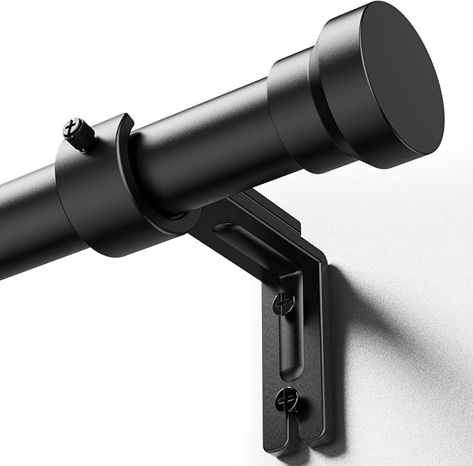 Curtain Rod 32-58 Inch, Heavy Duty 1 Inch Adjustable Curtain Rods for Windows, Black Short Window Treatment Rods, Modern Design, Easy Installation