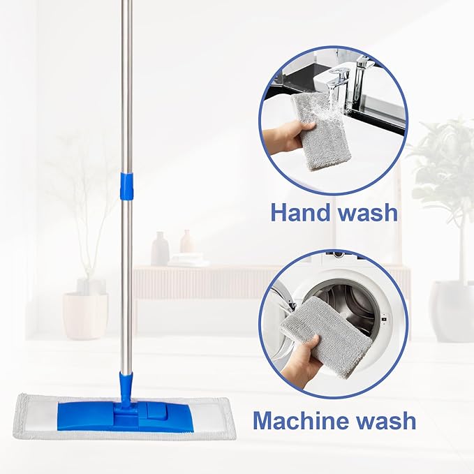 17" Microfiber Mop for Hardwood Floor Cleaning,Mops with 50" Stainless Steel Pole, 1 Reusable & Washable Mop Pad, Wet & Dry Use for Hardwood, Tile, Marble and Vinyl Floors