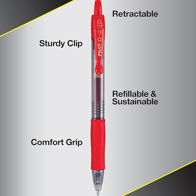 Pilot G2 Premium Gel Roller Pens, Bold Point 1 mm, Red Pens, Pack of 12 - Ideal for School, Journaling & Office Writing