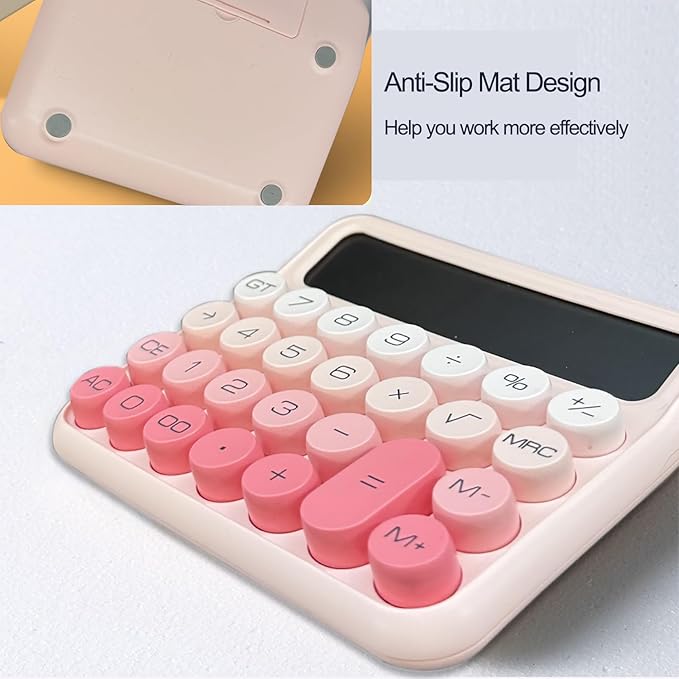 Benkaim Desk Calculator - 12 Digit Large LCD Display, Big Button Calculator for School, Home & Business Use (Pink Gradient)