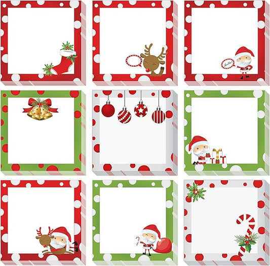 9 PCS Christmas Sticky Note Christmas Note Pads Christmas Notepad Set Cute Self Adhesive Memo Notepads for Xmas Winter Holiday Party School Work Study Supplies，450 Sheets (Christmas-3, 9)