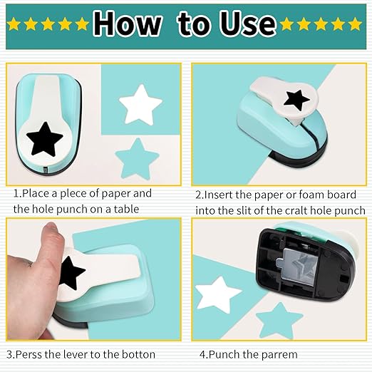 Star Punch Paper Craft Tool, 3Pcs Different Size Star Shaped Hole Puncher for Scrapbook Supplies, Card Making, DIY Crafts, Estrella Paper Cutter & Punch Set for Papel Crafts