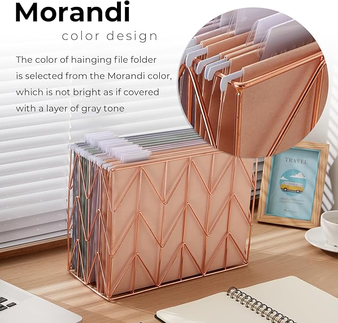 Y YOMA Letter Size - 12 Pack Colored Hanging File Folders Decorative Hanging Folder Cute Pretty File Folder for Filing Cabinet Office Home with 1/5-Cut Adjustable Tabs, Morandi Orange