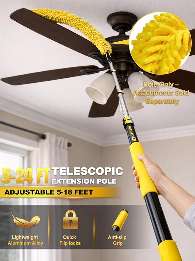 5-18 FT Long Telescopic Extension Pole, Multi-Purpose Aluminum Alloy Telescoping Rod with Universal Twist-on Metal Tip Flip-Lock Design, for Painting Cobweb Dusting, Window Cleaning, Christmas Lights