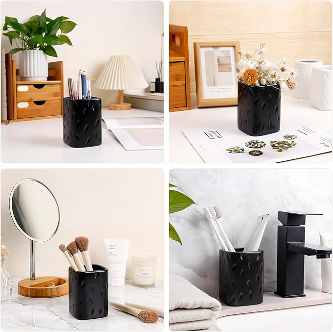 Ceramic Pen Holder for Desk, Makeup Brush Holder, Pencil Holder Stand, Pencil Cup Pot with Raindrop Design, Dual Use Desktop Organizer for Office, Home, School, Vanity