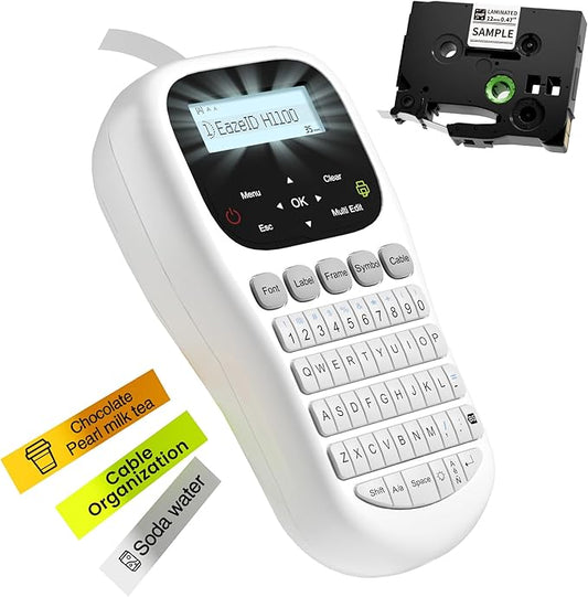 Label Maker Waterproof-Labels, Keyboard Label Maker Machine with-Tape12mm Laminated, Backlit Screen, Multiple Fonts & Symbols, Portable Inkless Labeler for Home Office School Use, H1100